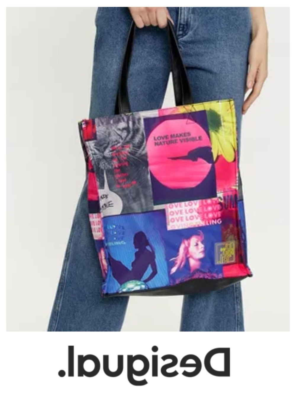 Desigual Large Collage Tote, Craquelure Textured Design, Designer Shopper Bag🛍️